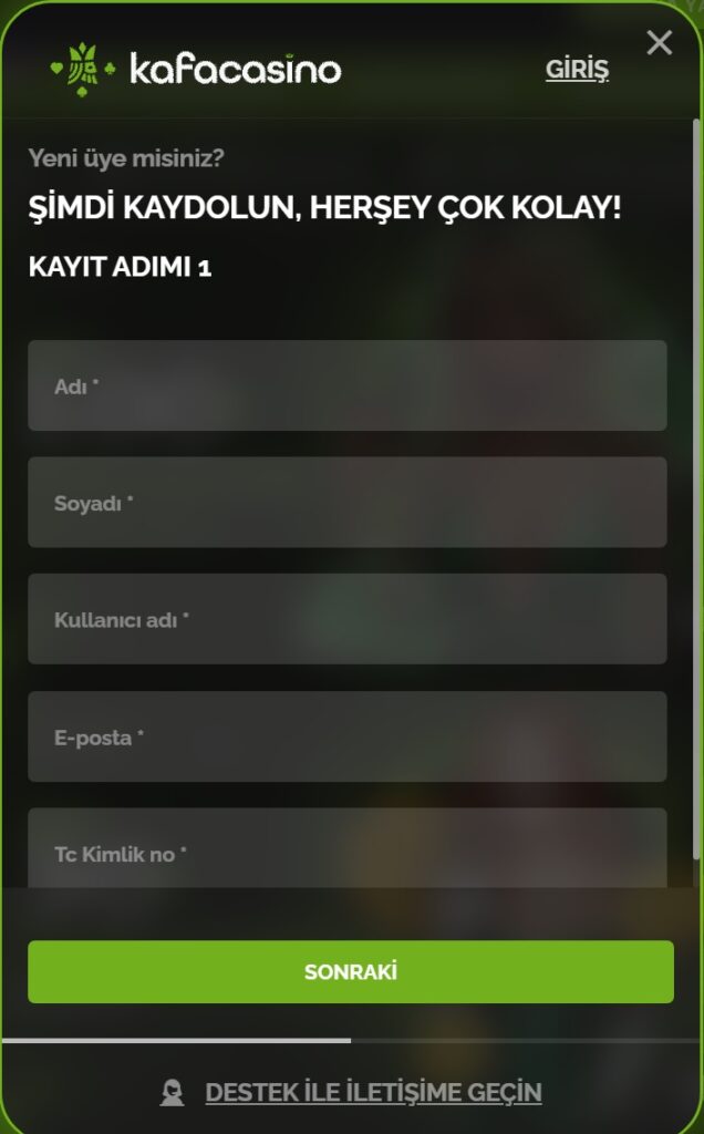 kafacasino üyelik işlemleri
